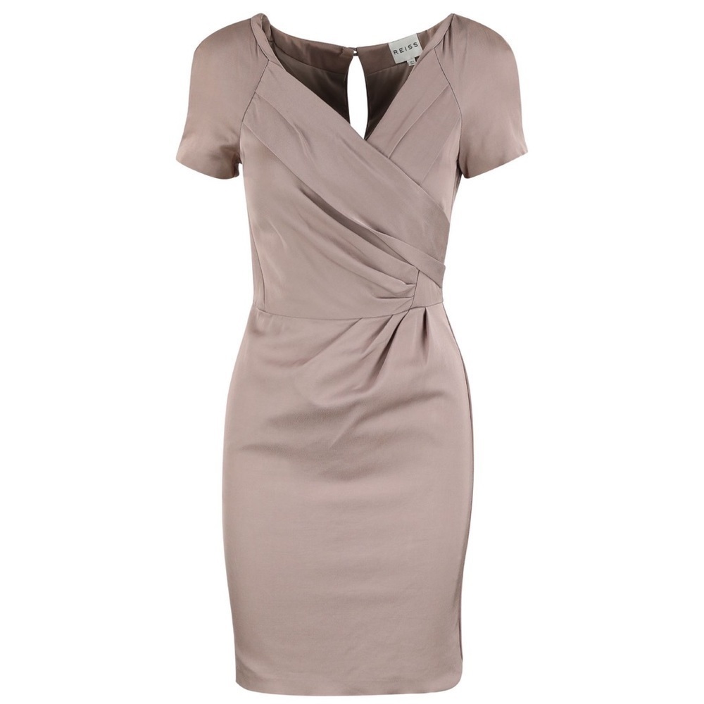 Reiss || Viva Faux Wrap Gathered Pencil Sheath Dress Gray Taupe US‎ 10